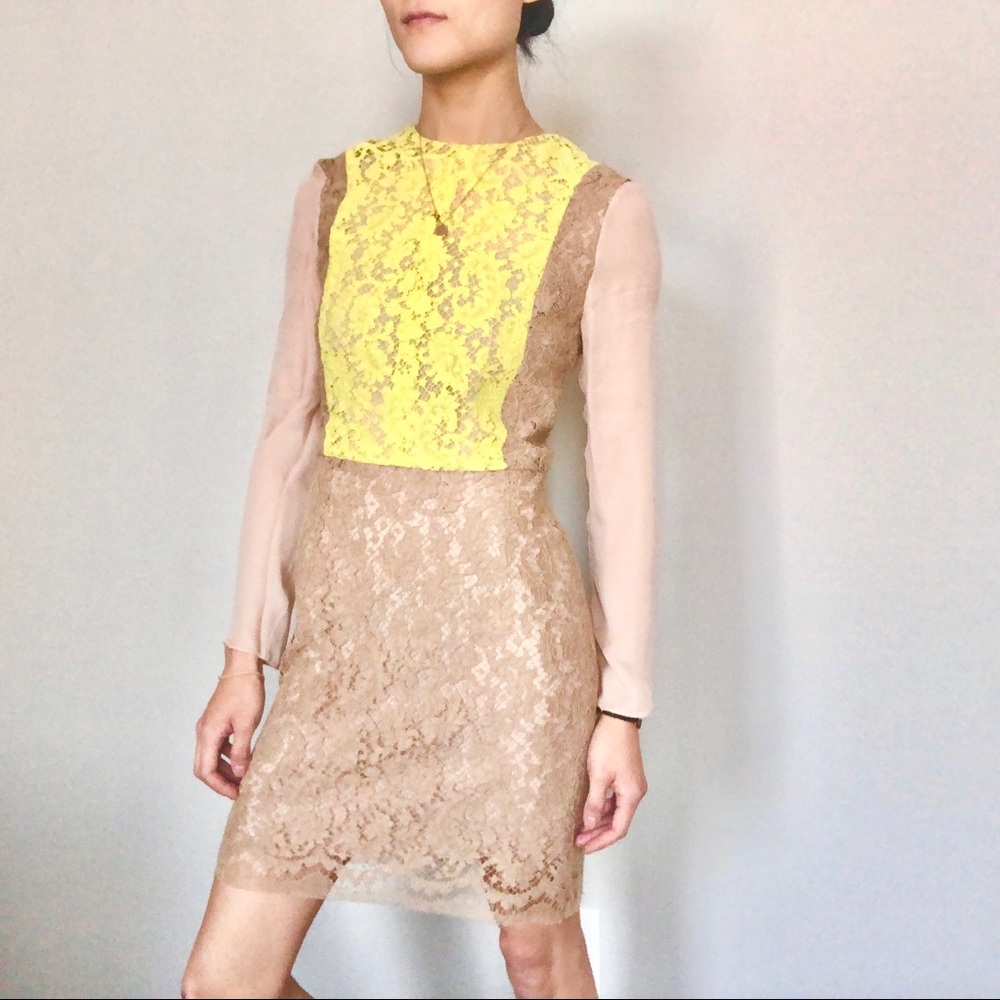Jenni Kayne lace semisheer nude/neon dress